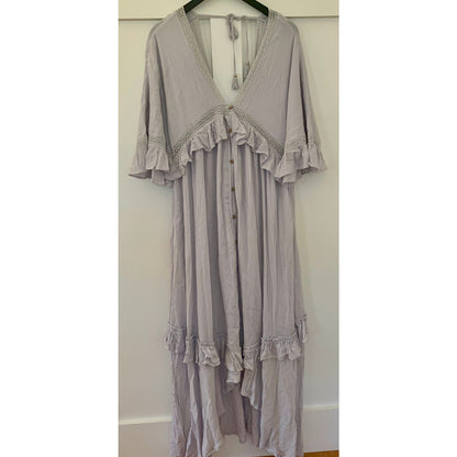 Free People Paradiso Maxi Dress in Pebbles Size XS Short Sleeve Button Front
