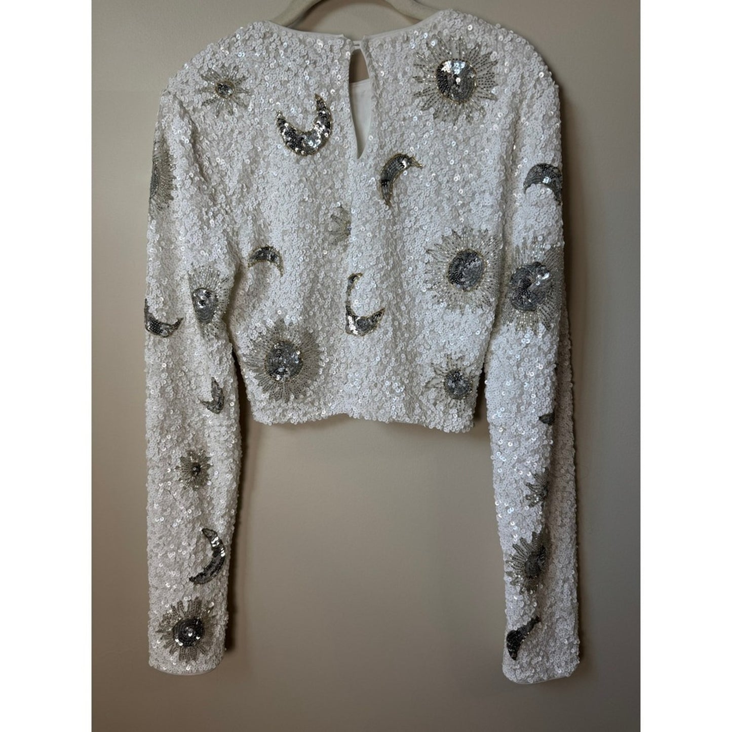 Show Me Your Mumu Sequin Celestial Sun Moon Crop Top White Silver Large Party