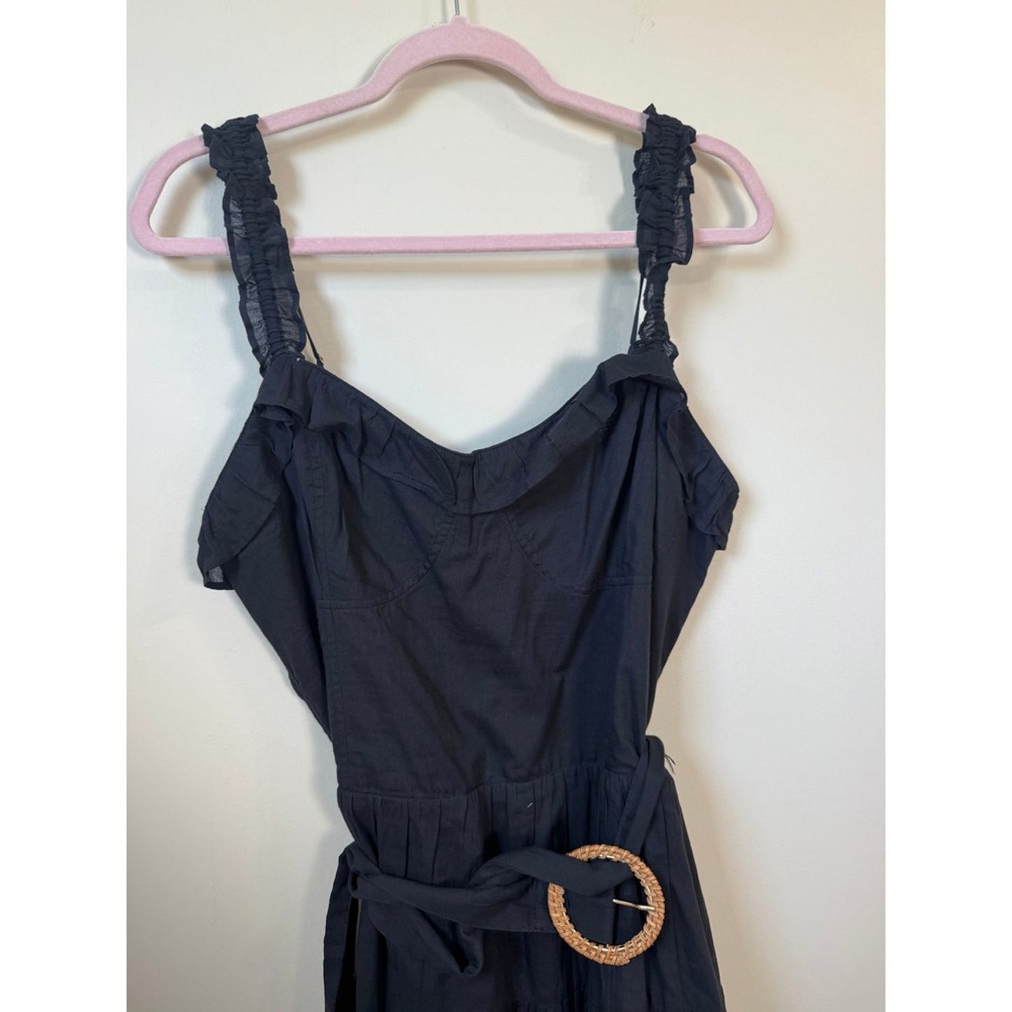 Show Me Your Mumu Black Tiered Mini Dress Ruffle Strap Woven Belt NWT