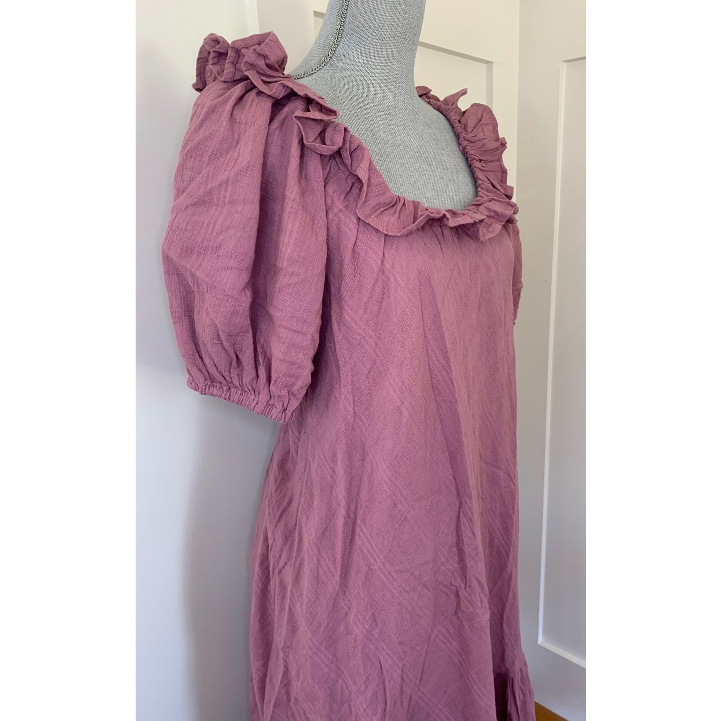 Free People Kaylyn Midi Dress in Mauve Small Short Sleeve Lace Up Tie Back Lined