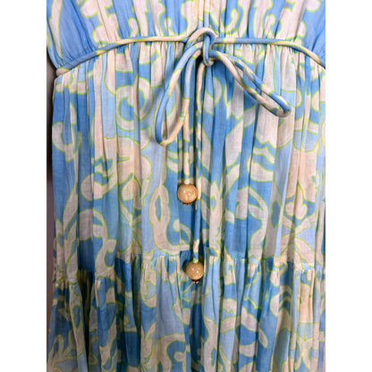 NEW Alexis Vilas Blue and Green Long Sleeve Printed Maxi Dress Size Small