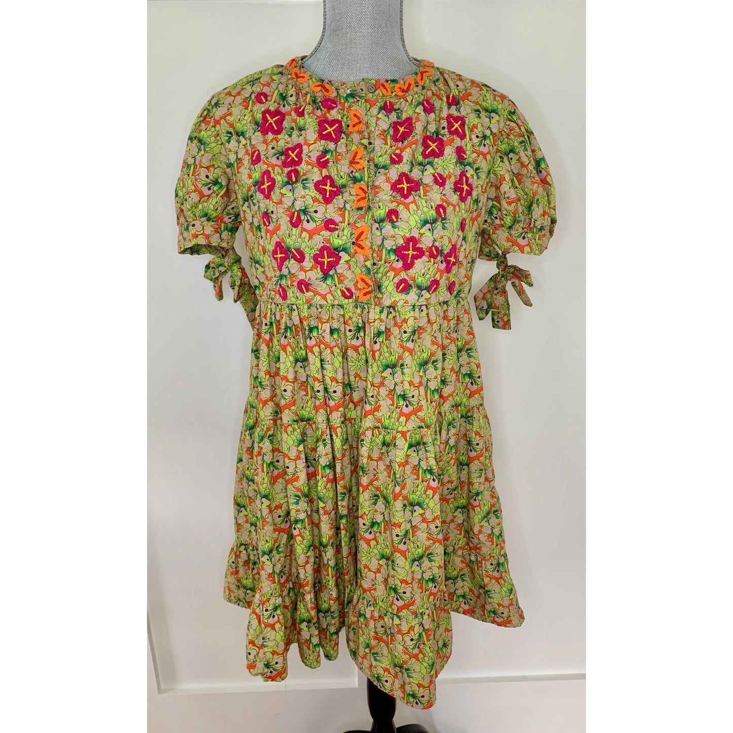 Anthropologie Roopa Pemmaraju Auretta Beaded Embroidered Mini Dress Small Cotton