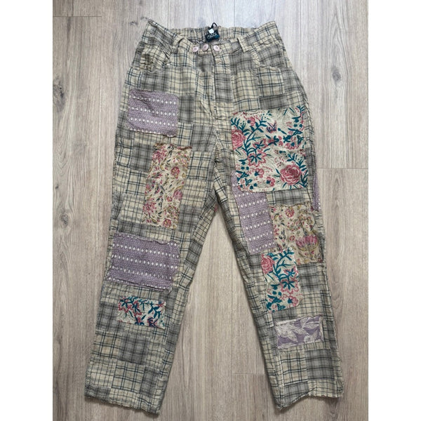 Jaded Gypsy Womens Boho Patchwork Plaid Floral Eyelet Pants Elastic Waist New