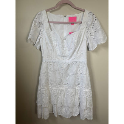 Lilly Pulitzer Bonni Dress Resort White Jumbo Bouquet Eyelet Lace Mini  4