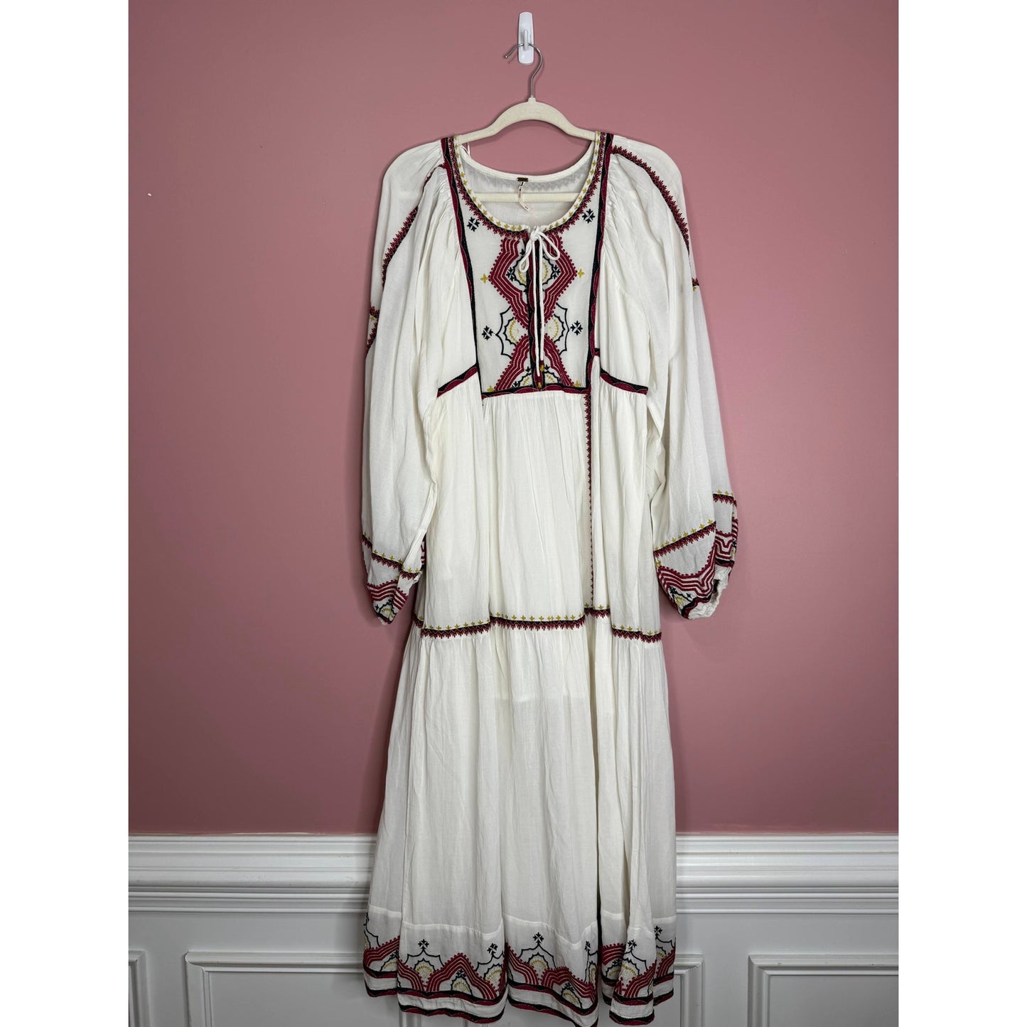 Free People Sweet Escape Midi Dress in White Medium Embroidered Long Sleeve