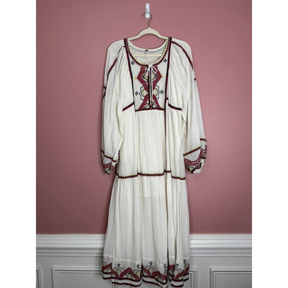 Free People Sweet Escape Midi Dress in White Medium Embroidered Long Sleeve