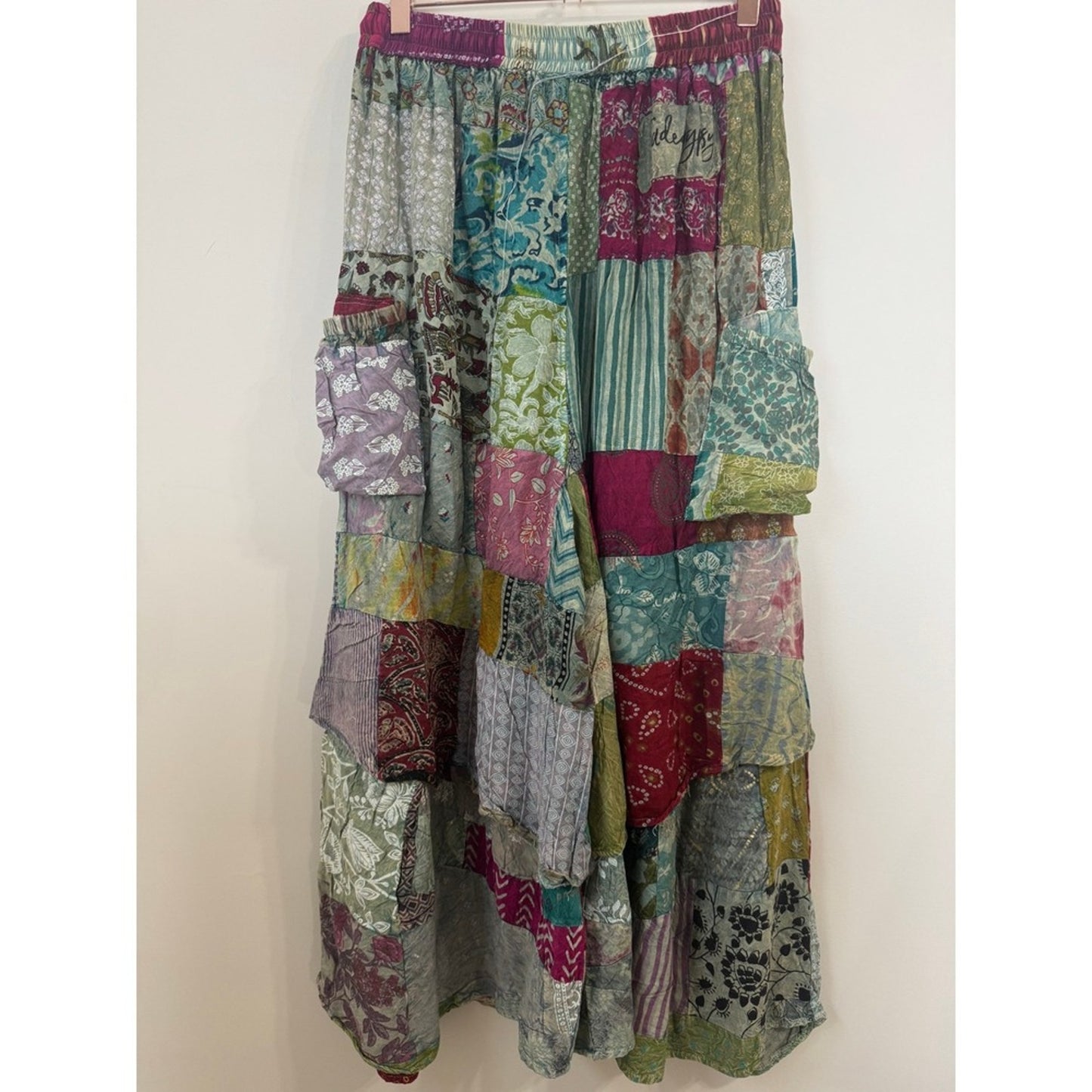 Jaded Gypsy Patchwork Wide Leg Cargo Pants Boho Festival Multi Color One Size