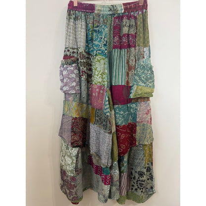 Jaded Gypsy Patchwork Wide Leg Cargo Pants Boho Festival Multi Color One Size