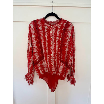 NEW NWT Free People Intimately After Hours Bodysuit Blouse Red Size Medium