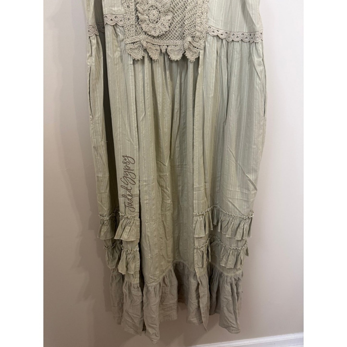 Jaded Gypsy Striped Crochet Lace Ruffle Tiered Duster One Size