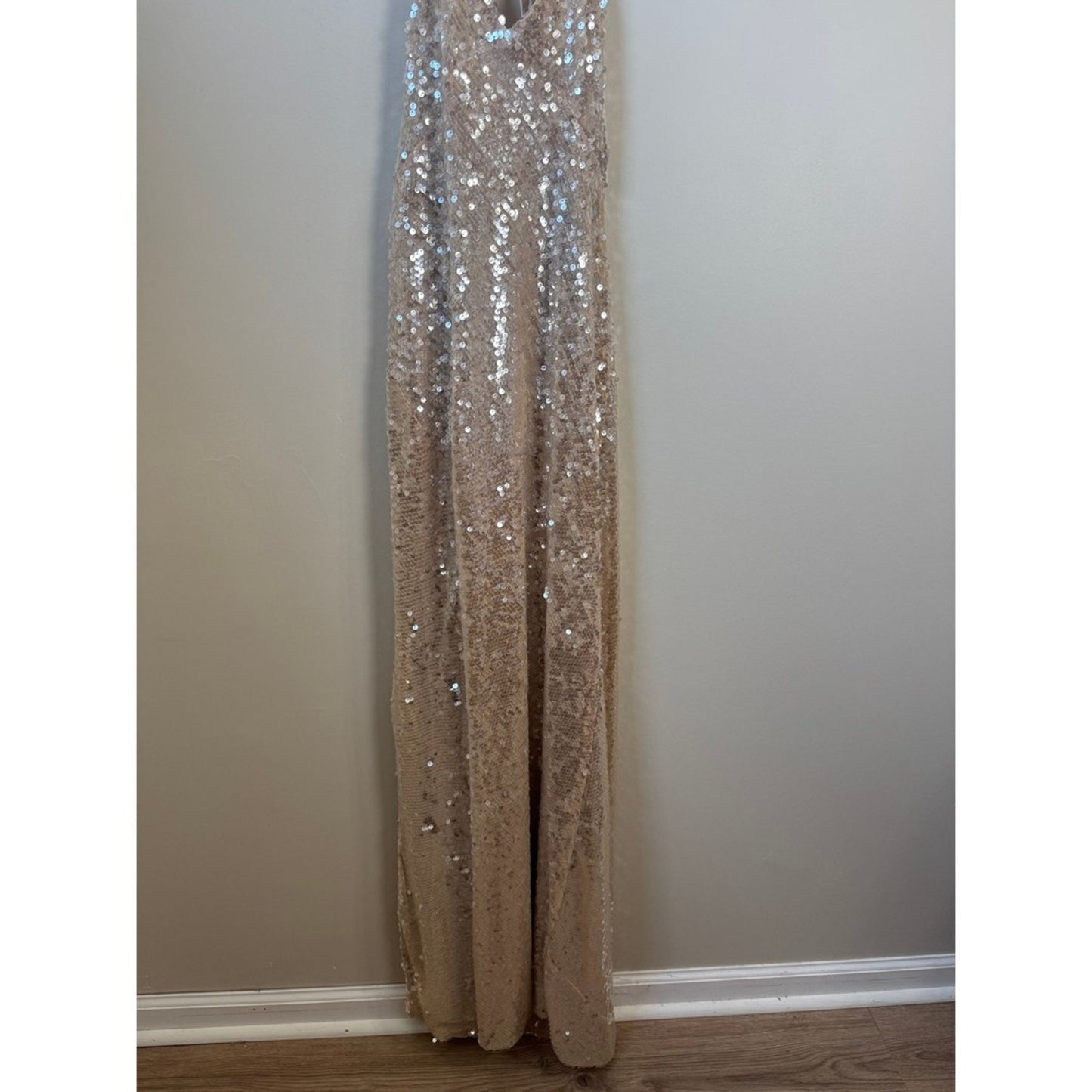 Show Me Your Mumu Sequin Maxi Dress Champagne Gold Halter Slit Gown Small