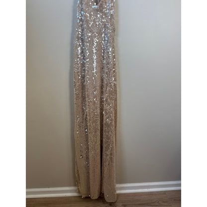 Show Me Your Mumu Sequin Maxi Dress Champagne Gold Halter Slit Gown Small
