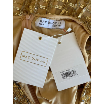 Mac Duggal Mini Beaded Gold Dress Size 4 Style 10982