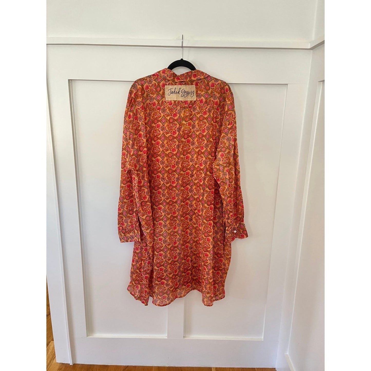 Jaded Gypsy Orange Pink Floral Print Long Sleeve Tunic Dress Free Size