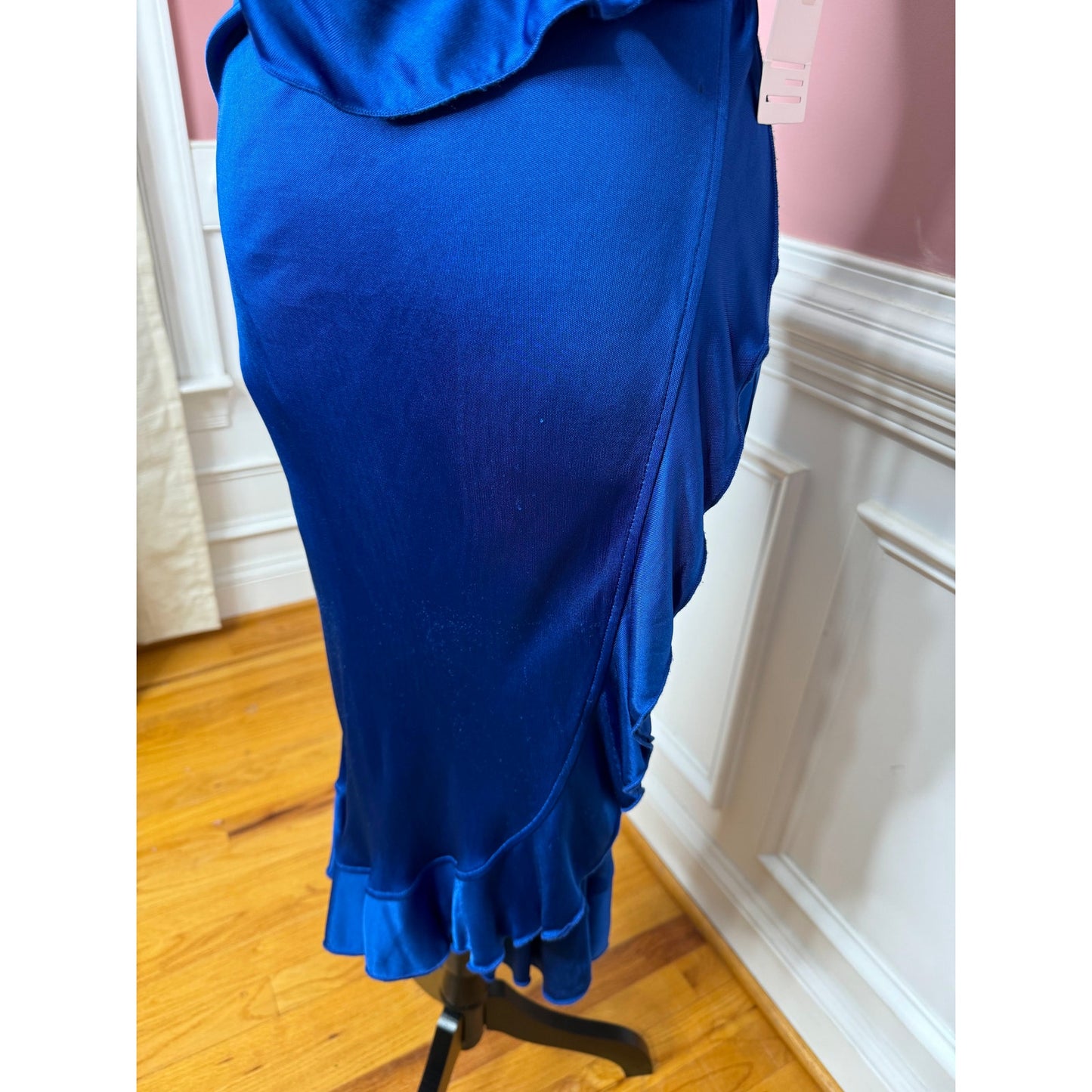 Missoni Viscose Wrap Dress in Royal Blue US Size 8 Cowl Neck Ruffle Asymmetric