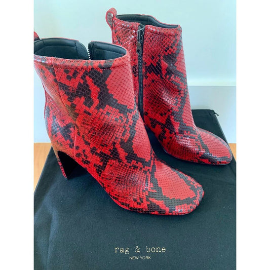 Rag‎ & Bone Ellis Boot in Red Size 9.5 Snakeskin Embossed Side Zipper High Heel