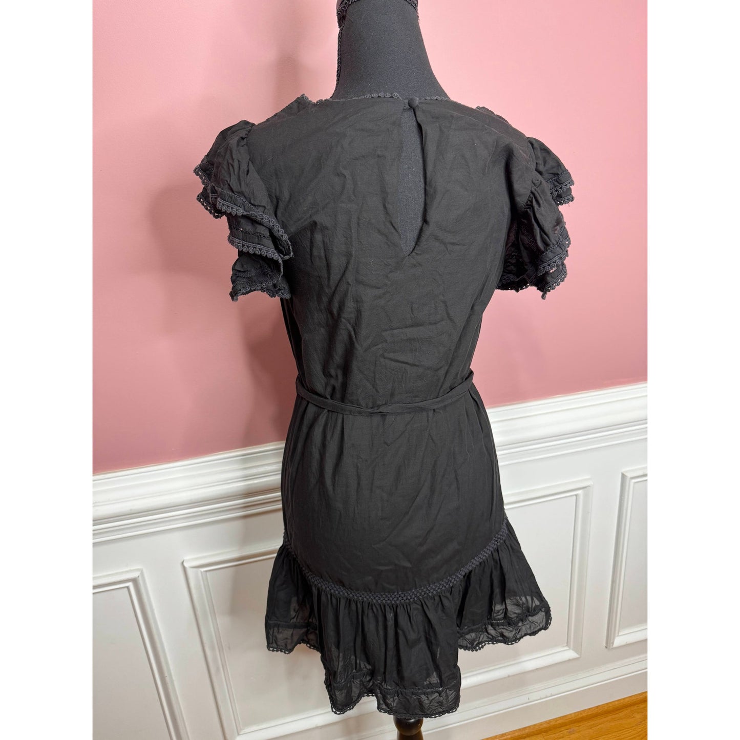 Tularosa Amber Mini Dress in Black Size XS Short Sleeve Lace Trim Keyhole Back