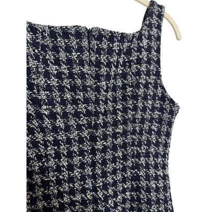 Aya Muse Womens Navy White Houndstooth Tweed Square Neck Mini Shift Dress