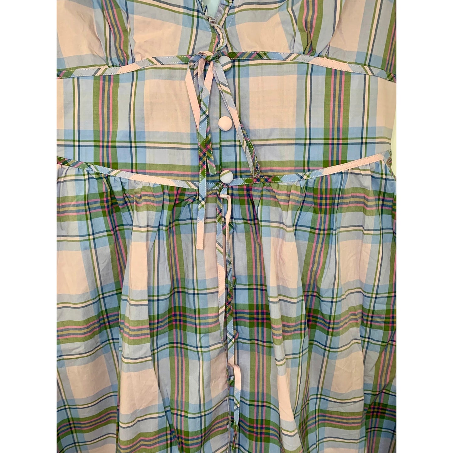 Hill House The Sabrina Dress Spring Plaid Medium Short Sleeve V-Neck Cotton