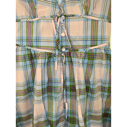 Hill House The Sabrina Dress Spring Plaid Medium Short Sleeve V-Neck Cotton