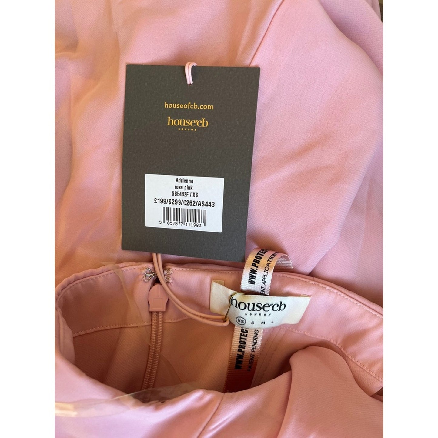 House of CB Adrienne Rose Pink Strapless Draped Ruched Maxi Dress Size XS
