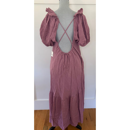 Free People Kaylyn Midi Dress in Mauve Small Short Sleeve Lace Up Tie Back Lined