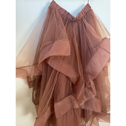 Jaded Gypsy Boho Tulle Ruffle Skirt Midi Brown Layered Festival Fairycore