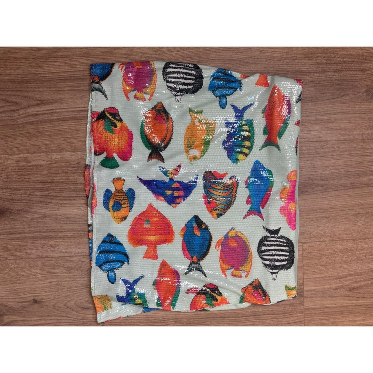 Show Me Your Mumu Tropical Fish Sequin Mini Skirt Mint Green Multi Color Large