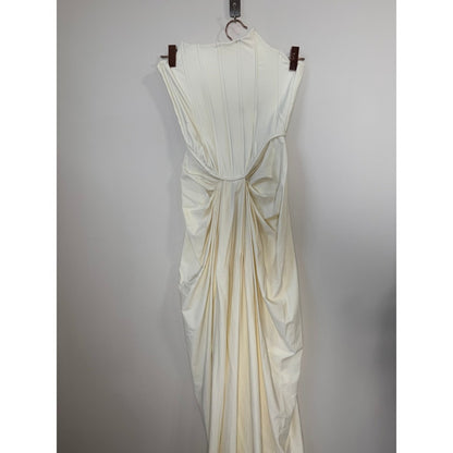 Cream Ruched Draped Strapless Gown Elegant Evening Formal Dress