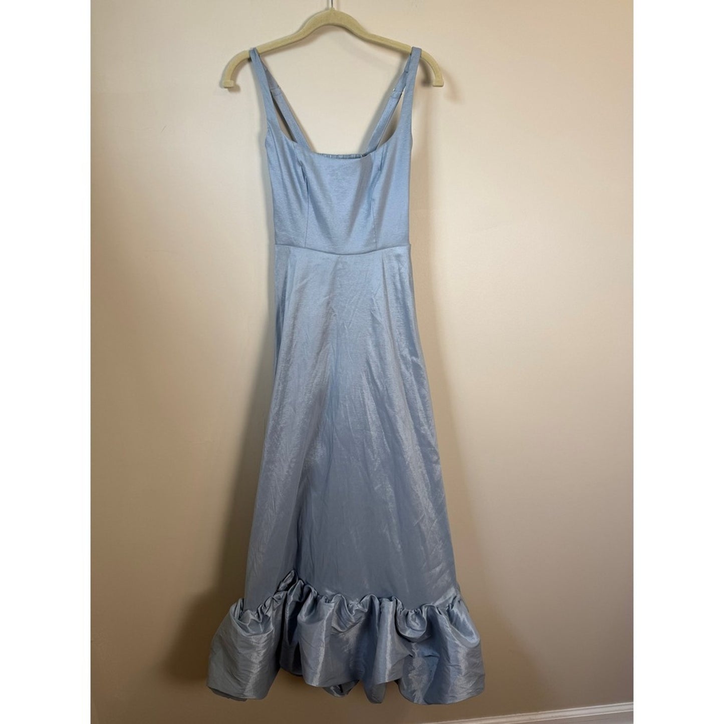 Show Me Your Mumu Light Blue Bubble Hem Maxi Dress Square Neck Smocked Back Gown