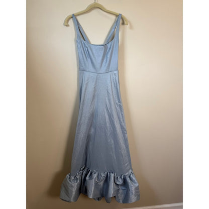 Show Me Your Mumu Light Blue Bubble Hem Maxi Dress Square Neck Smocked Back Gown