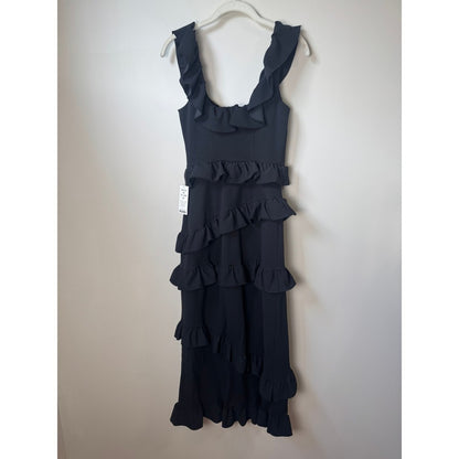 Show Me Your Mumu Black Tiered Ruffle Midi Dress Square Neck Slit Size S New