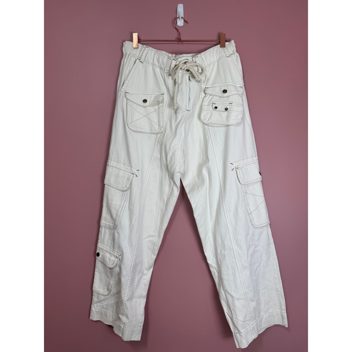Free People Birch Denim Wide-Leg Pants Ivory Size Medium