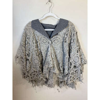 Jaded Gypsy Laced in Love Boho Crochet Poncho Gray Shawl Wrap Kimono Layering