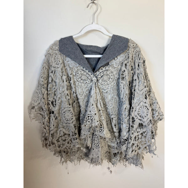 Jaded Gypsy Laced in Love Boho Crochet Poncho Gray Shawl Wrap Kimono Layering