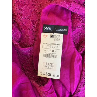 Zara Lace Mini Dress in Plum Large V-Neck Floral Bow Front Detail Lined Party