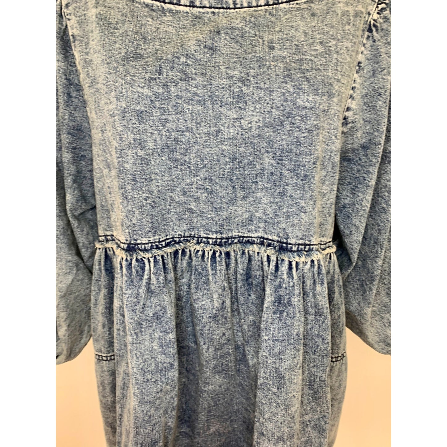 Free People Get Obsessed Denim Baby Doll Dress in Blue Medium 3/4 Sleeve Cotton