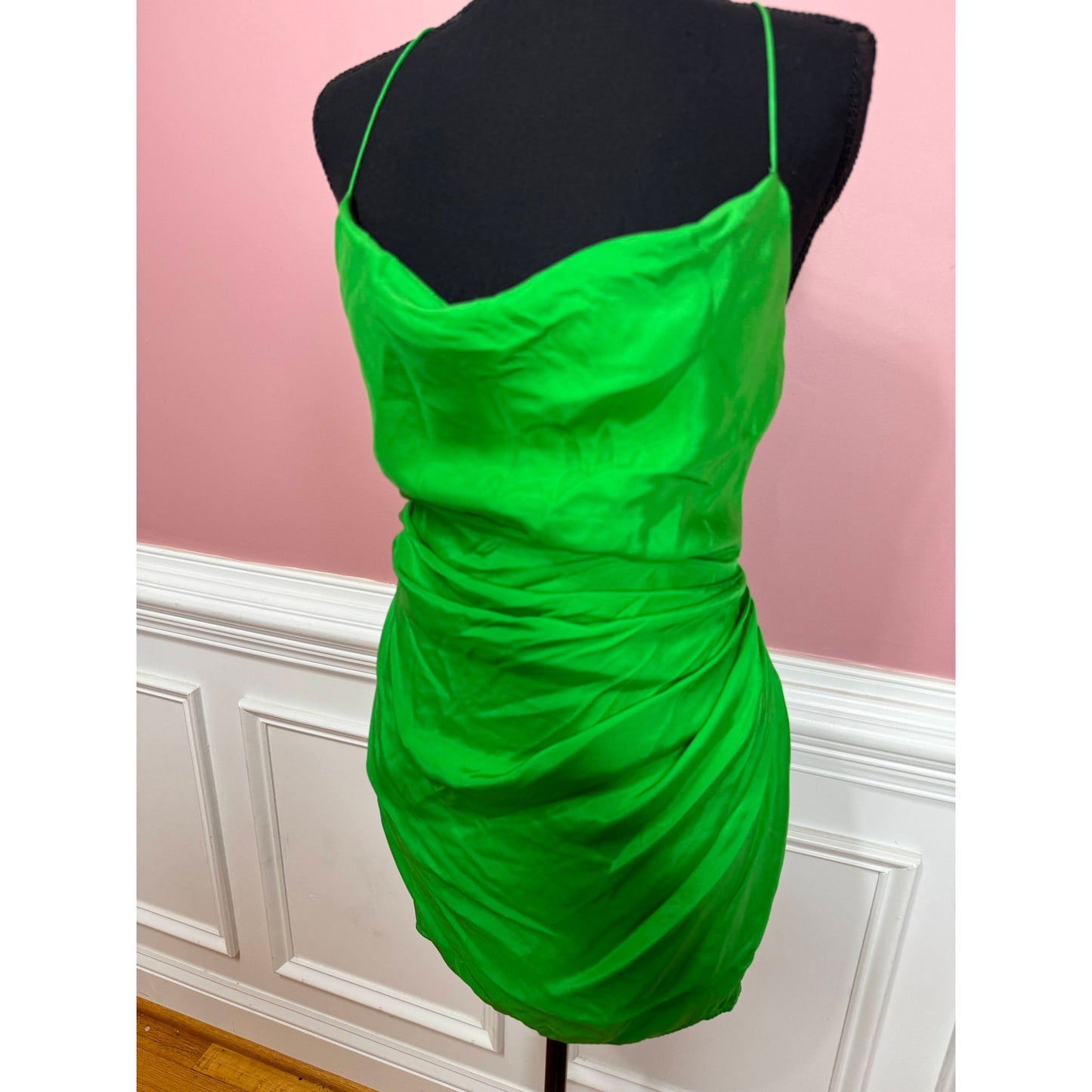 Gauge 81 Shiroi Short Silk Mini Dress in Jungle Green Small Cowl Neck Lined