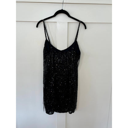 NEW NWT Show Me Your Mumu Sparks Fly Mini Dress Black Beaded Fringe Size Small