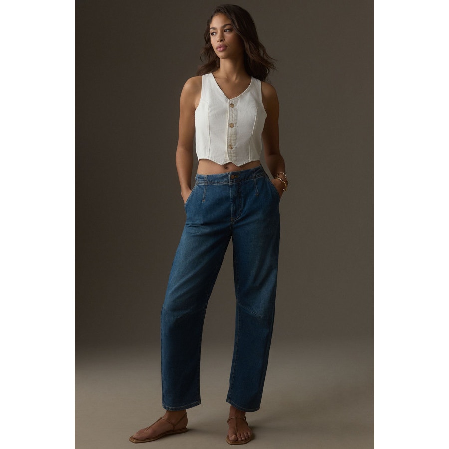 Pilcro Anthropologie The Leni Mid-RIse Tapered Barrel Jeans Size 28