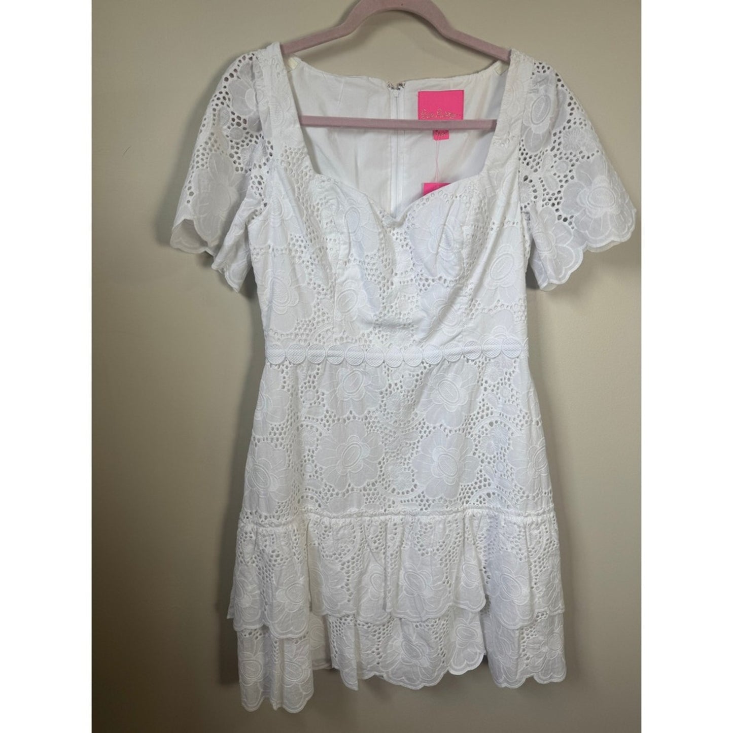 Lilly Pulitzer Bonni Dress Resort White Jumbo Bouquet Eyelet Lace Mini  4