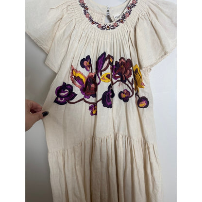 Ulla Johnson Embroidered Tiered Midi Dress Ruffled Neckline Flutter Sleeve