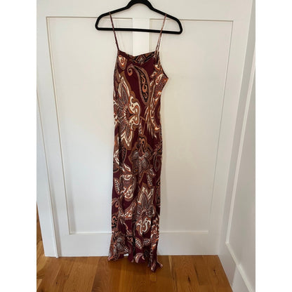 FARM Rio Maxi Slip Dress Paisley Print Burgundy Orange XL