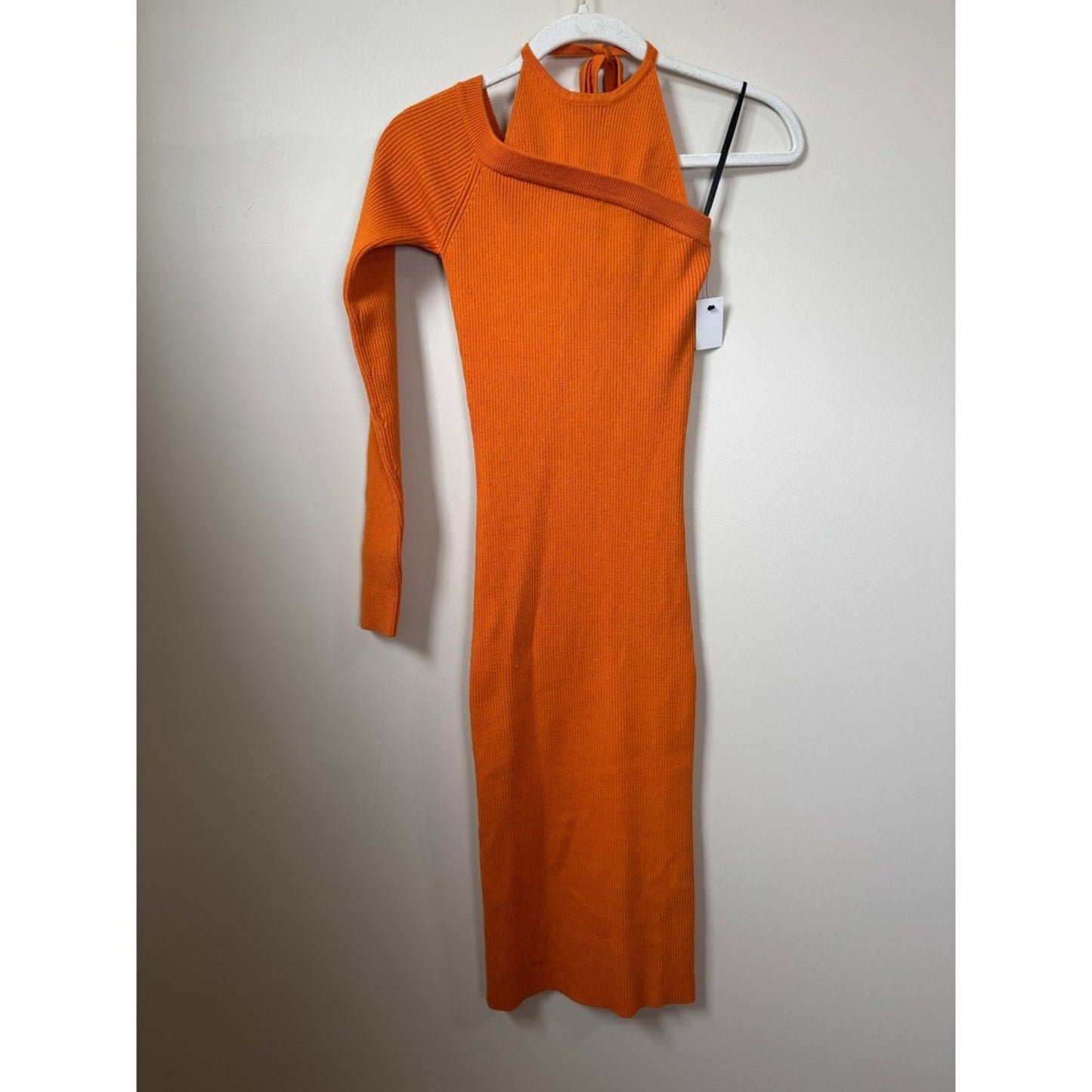 Monse Orange Asymmetrical Rib-Knit Merino Wool Midi Dress One Sleeve Halter XS