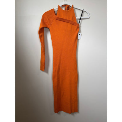 Monse Orange Asymmetrical Rib-Knit Merino Wool Midi Dress One Sleeve Halter XS
