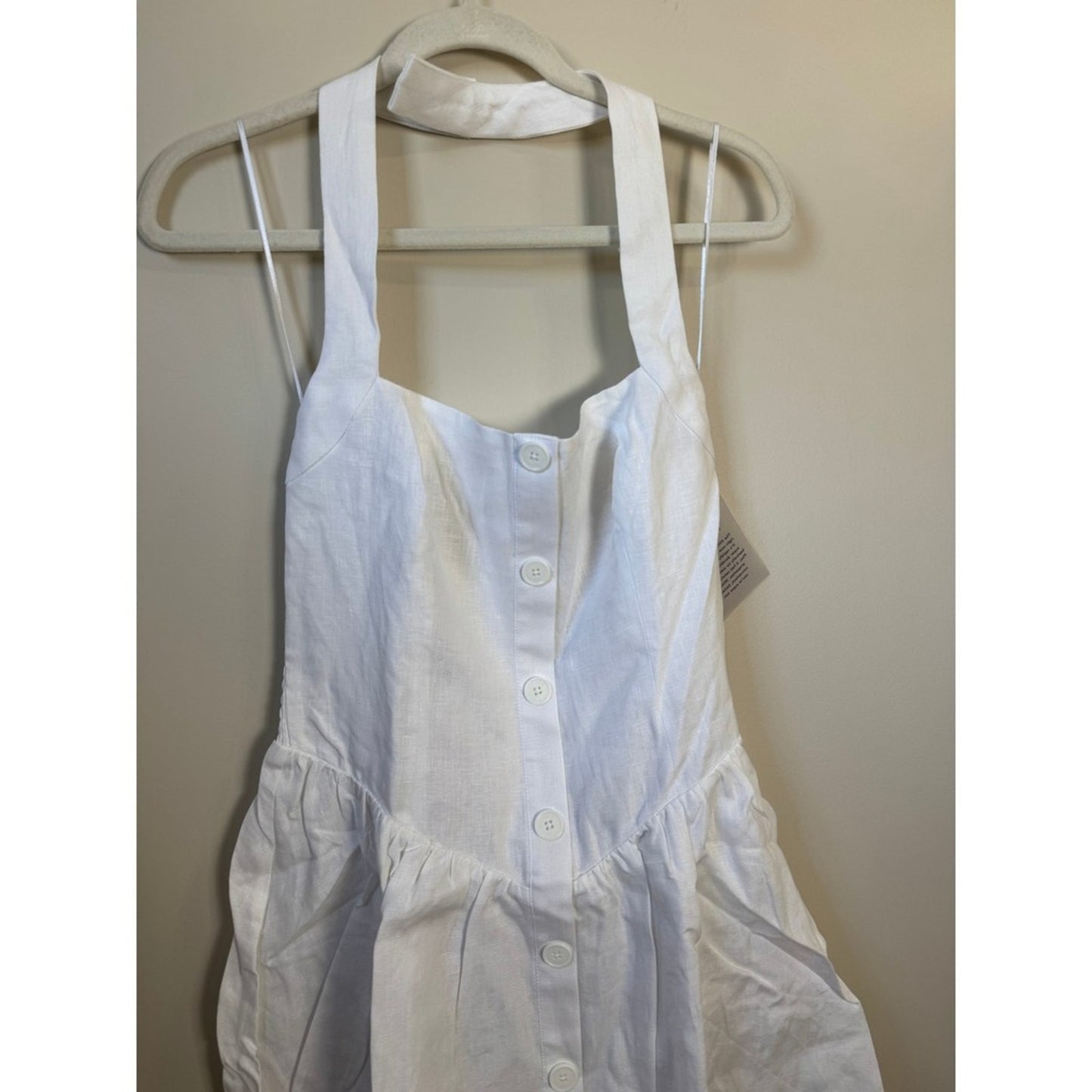 Reformation White Linen Halter Mini Dress Button Front Smocked Back Sundress