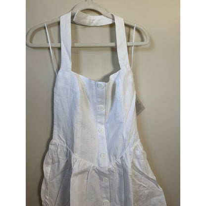 Reformation White Linen Halter Mini Dress Button Front Smocked Back Sundress