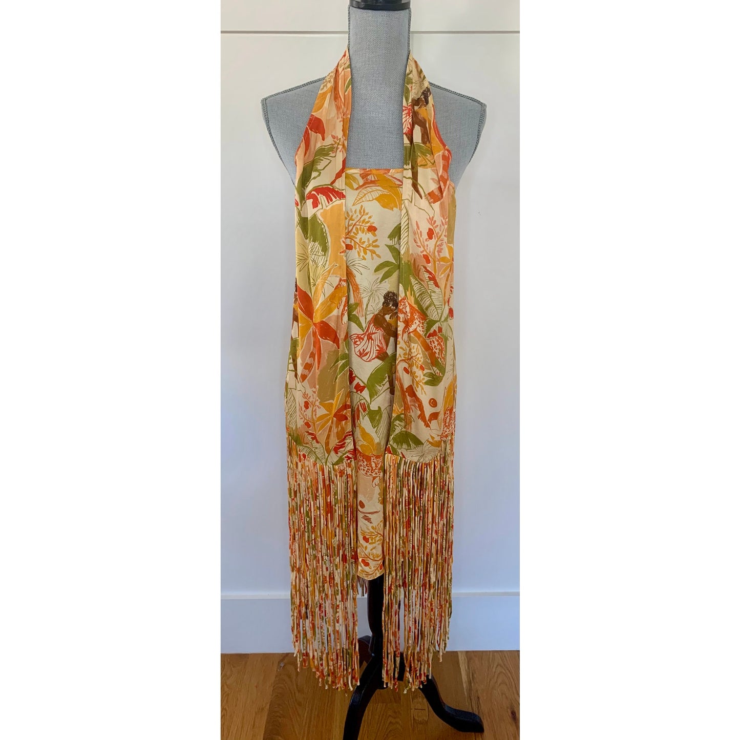 Farm Rio Leopard Forest Sand Mini Dress Multicolor Small Fringe Hem Halter Neck
