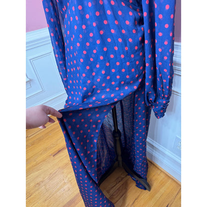 For Love & Lemons Mavis Maxi Dress Purple Polka Dots Large Long Sleeve Backless