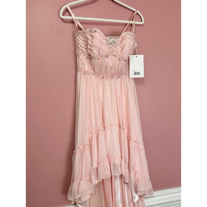 NEW NWT Mac Duggal Beaded Ruffle High Low Gown SYLE 68096 Size 2 in Pink
